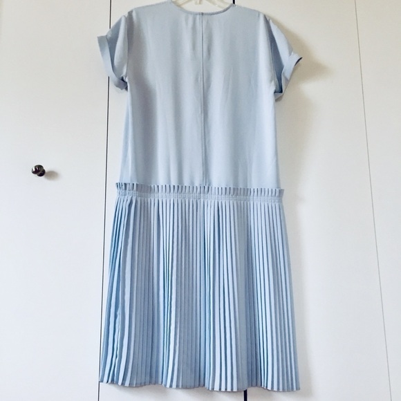 Nordstrom CAARA Short Sleeve Baby Blue Pleated Dropped Waist Relaxed Midi Dress - Picture 5 of 15